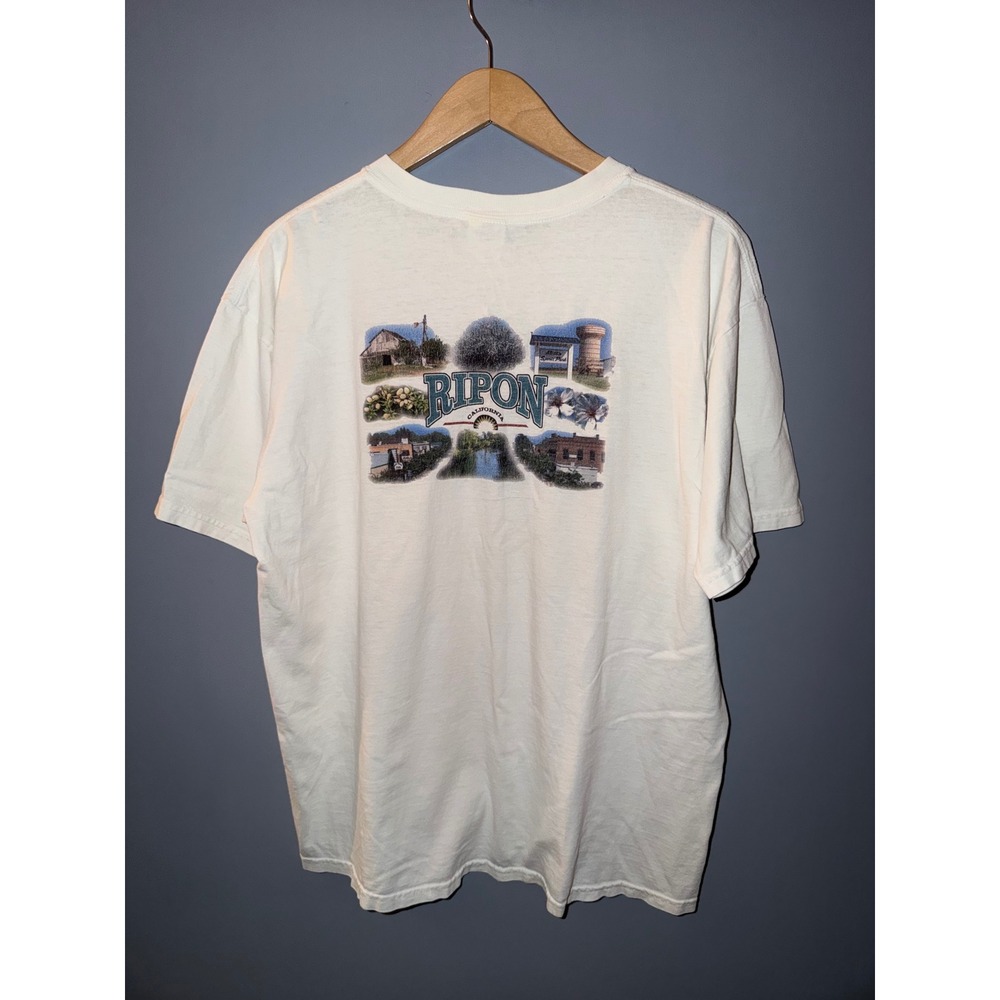 Vintage Anvil‎ Ripon California Graphic T-Shirt White Mens Large Souvenir Tee